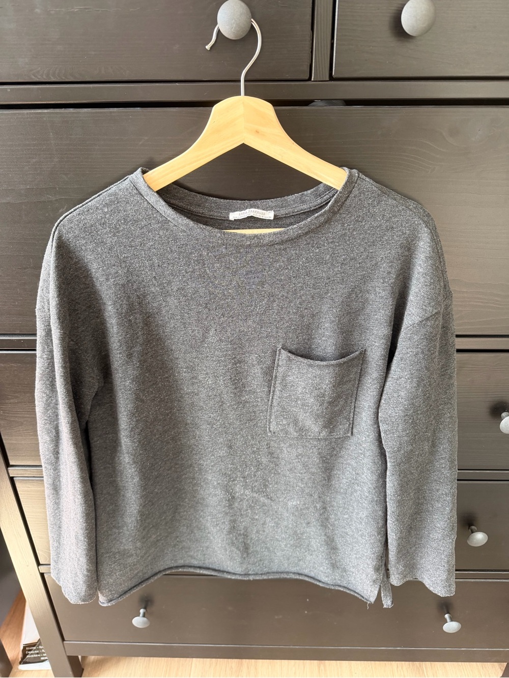 Zara Dark Gray Crewneck Sweater with Chest Pocket